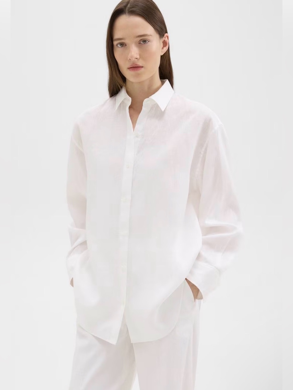 Theory White Linen Button Down Shirt Size P XS Long Sleeve Lightweight Classic